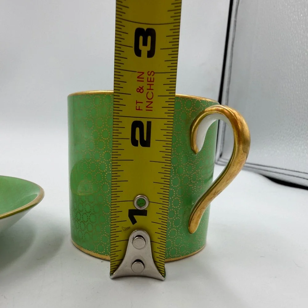 Rare Hammersley T Goode London Bone China Demitasse Cup Saucer Green Gold Bird